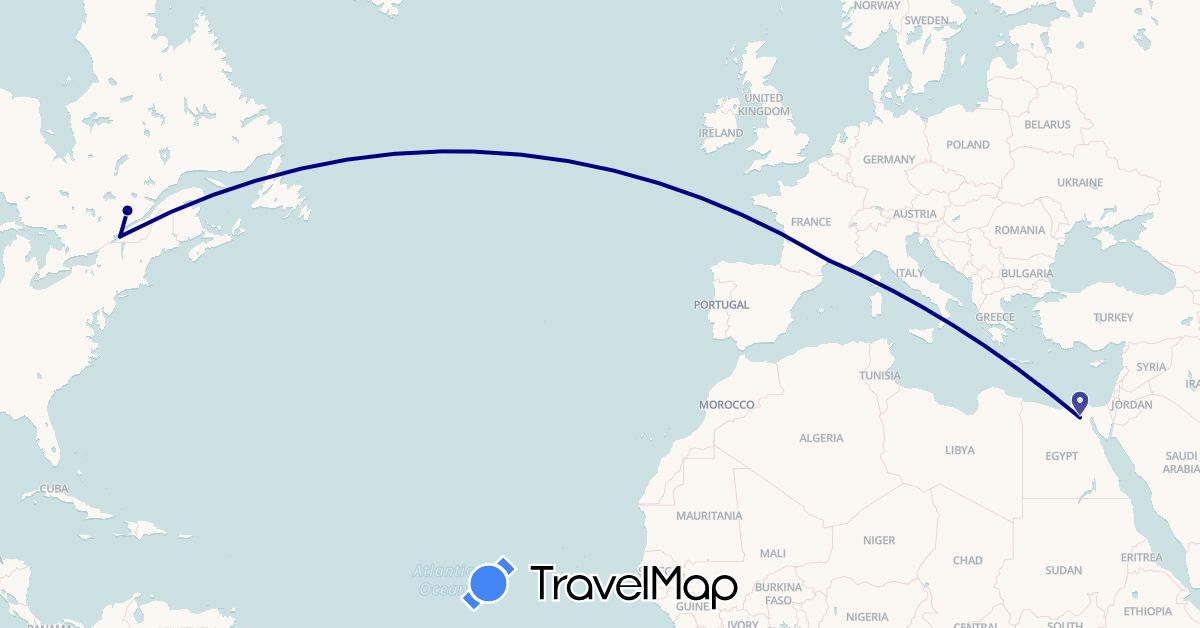 TravelMap itinerary: driving in Canada, Egypt, France (Africa, Europe, North America)